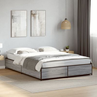 vidaXL Estructura cama madera ingeniería metal gris Sonoma 140x200 cm