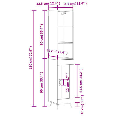 vidaXL Aparador alto madera contrachapada blanco brillo 34,5x34x180 cm