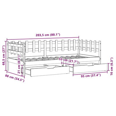 vidaXL Sofá cama con cajones madera maciza de pino blanco 90x200 cm