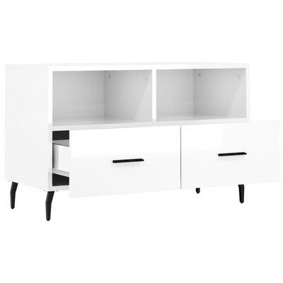 vidaXL Mueble de TV madera contrachapada blanco brillo 80x36x50 cm