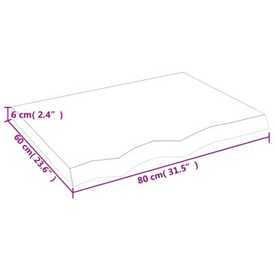 vidaXL Encimera de baño madera maciza sin tratar 80x60x(2-6) cm