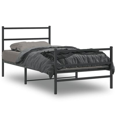 vidaXL Estructura de cama con cabecero y estribo metal negro 100x190cm