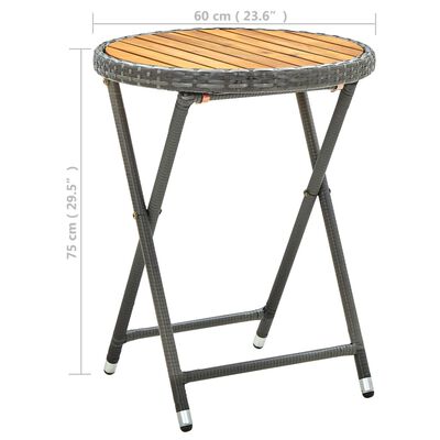 vidaXL Mesa de centro ratán sintético y madera maciza de acacia 60 cm