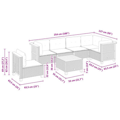 vidaXL Set de sofás de jardín 7 pzas con cojines ratán sintético gris