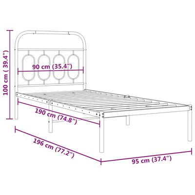 vidaXL Estructura cama sin colchón con cabecero metal negro 90x190 cm