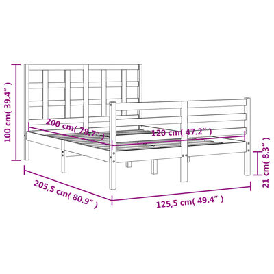 vidaXL Estructura de cama con cabecero madera maciza 120x200 cm