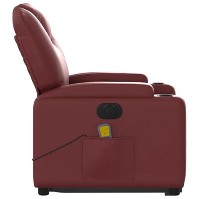 vidaXL Sillón de masaje elevable eléctrico cuero artificial rojo tinto