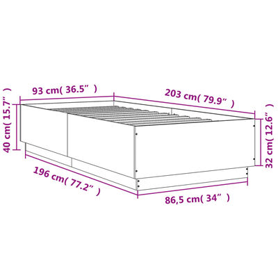 vidaXL Estructura de cama madera de ingeniería roble ahumado 90x200 cm