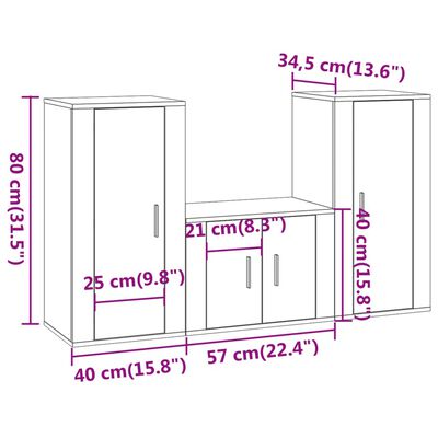 vidaXL Set de muebles para TV 3 pzas madera contrachapada roble sonoma