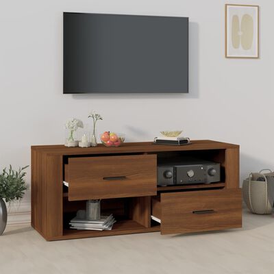 vidaXL Mueble TV madera contrachapada color marrón roble 100x35x40 cm