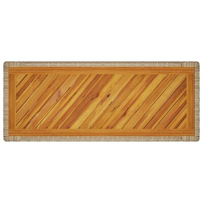 vidaXL Mesa auxiliar jardín tapa madera ratán PE beige 100x40x75 cm