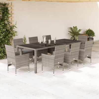 vidaXL Set comedor jardín 9 pzas y cojines ratán sintético vidrio gris