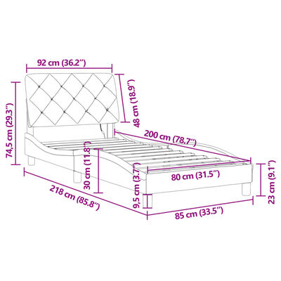 vidaXL Estructura de cama con luces LED terciopelo negro 80x200 cm