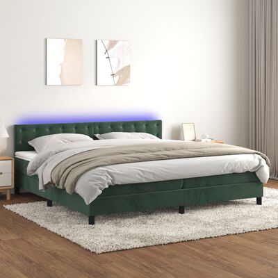 vidaXL Cama box spring colchón y LED terciopelo verde oscuro 200x200cm