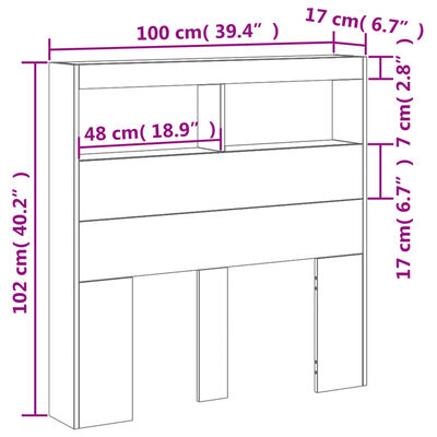 vidaXL Cabecero de cama con luz LED marrón roble 100x17x102 cm