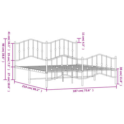 vidaXL Estructura cama sin colchón con estribo metal blanco 183x213 cm