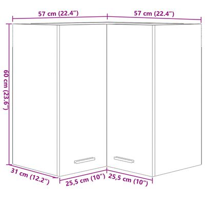 vidaXL Armario de esquina madera ingeniería roble Sonoma 57x57x60 cm