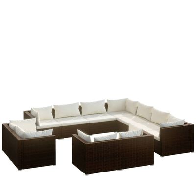 vidaXL Set muebles de jardín 11 piezas cojines ratán sintético marrón