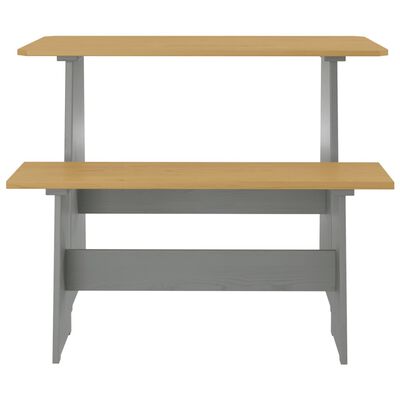 vidaXL Mesa de comedor con banco REINE madera maciza pino marrón gris