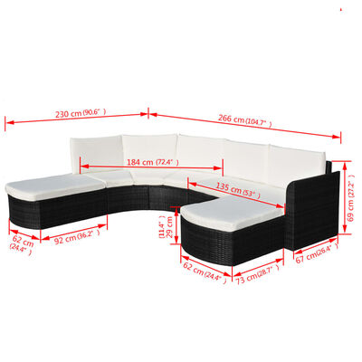 vidaXL Set de muebles de jardín 4 pzas y cojines ratán sintético negro