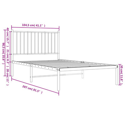 vidaXL Estructura cama sin colchón con cabecero metal negro 100x200 cm