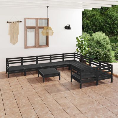 vidaXL Juego de muebles de jardín 10 pzas madera de pino maciza negro