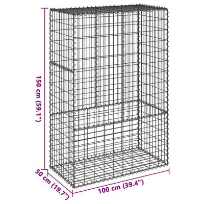 vidaXL Cesta de gaviones con cubierta hierro galvanizado 100x50x150 cm