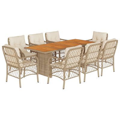 vidaXL Set comedor de jardín 9 pzas con cojines ratán sintético beige