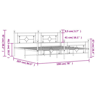 vidaXL Estructura de cama cabecero y estribo metal negro 193x203 cm