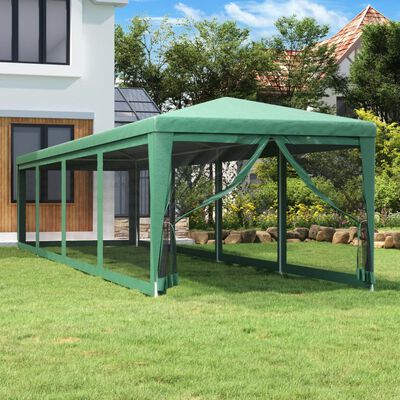 vidaXL Carpa para fiestas con 10 paredes de malla HDPE verde 3x12 m