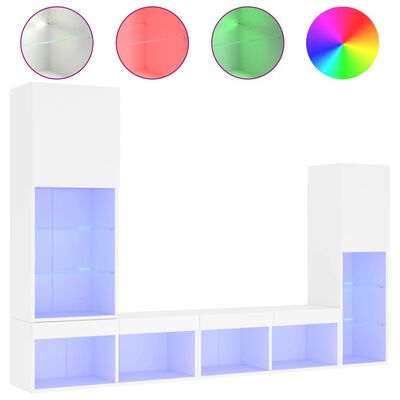 vidaXL Muebles de TV de pared con LED 4 pzas madera ingeniería blanco