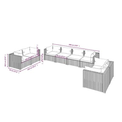 vidaXL Set muebles de jardín 8 piezas y cojines ratán sintético marrón