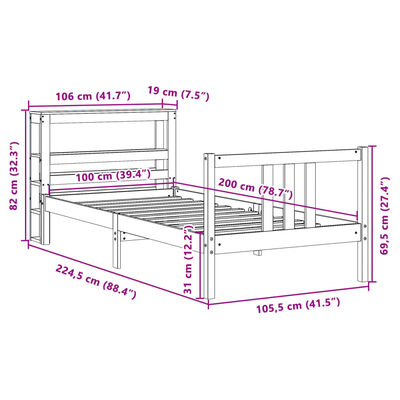 vidaXL Estructura de cama con cabecero madera de pino blanco 100x200cm