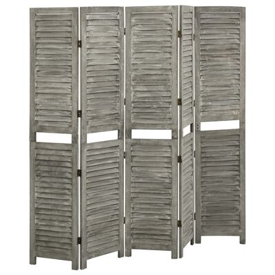 vidaXL Biombo de 5 paneles de madera maciza gris 179x166 cm