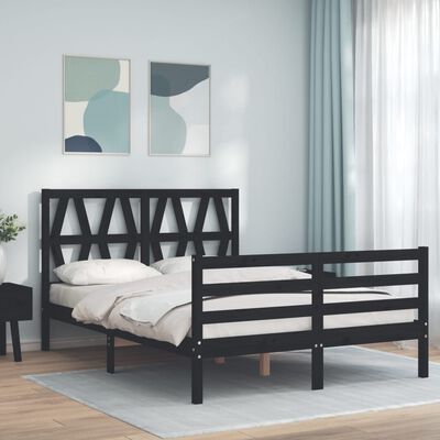 vidaXL Estructura de cama con cabecero madera maciza negro 120x200 cm