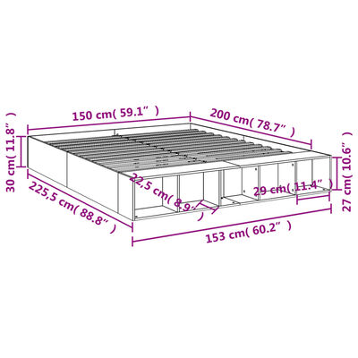 vidaXL Estructura de cama madera de ingeniería roble ahumado 150x200cm