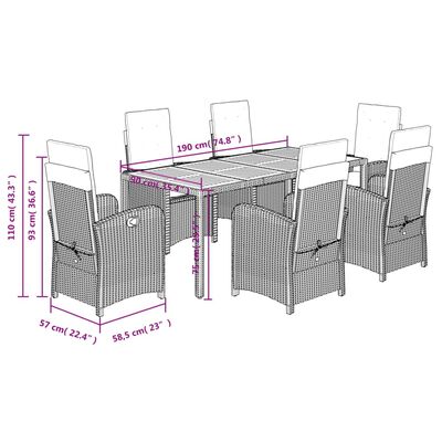 vidaXL Set comedor jardín 7 pzas y cojines ratán sintético gris