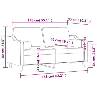 vidaXL Sofá de 2 plazas con cojines tela negro 140 cm