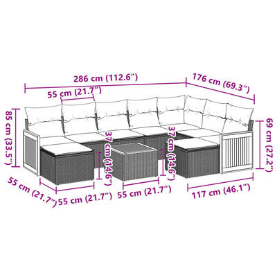 vidaXL Set de sofás de jardín 9 pzas con cojines ratán sintético beige