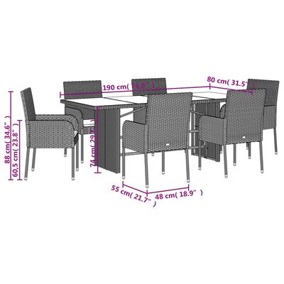 vidaXL Set comedor jardín 7 pzas y cojines ratán sintético gris