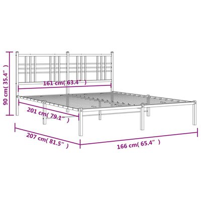 vidaXL Estructura de cama con cabecero metal negro 160x200 cm