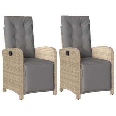 vidaXL Sillón reclinable jardín reposapiés 2 uds ratán PE beige mezcla