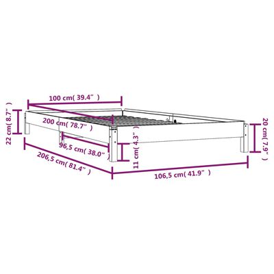 vidaXL Cama apilable de madera pino maciza negro 100x200 cm