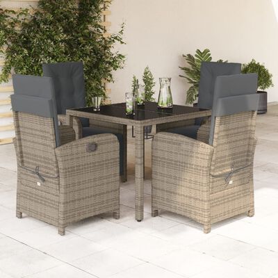 vidaXL Set comedor de jardín 5 piezas con cojines ratán sintético gris