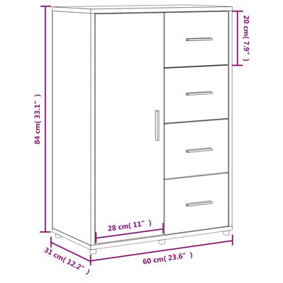 vidaXL Aparador de madera de ingeniería negro 60x31x84 cm