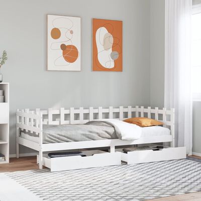 vidaXL Sofá cama con cajones madera maciza de pino blanca 90x190 cm