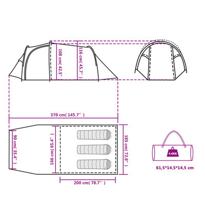 vidaXL Tienda de campaña con túnel para 3 personas impermeable naranja