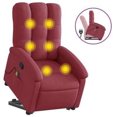 vidaXL Sillón reclinable de masaje elevable tela rojo tinto