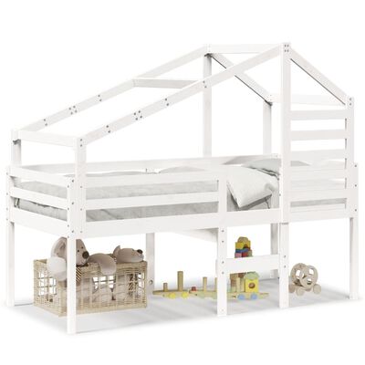 vidaXL Cama alta con techo madera maciza pino blanca 75x190 cm