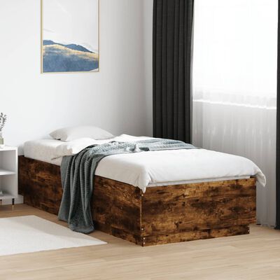 vidaXL Estructura de cama madera de ingeniería roble ahumado 90x200 cm